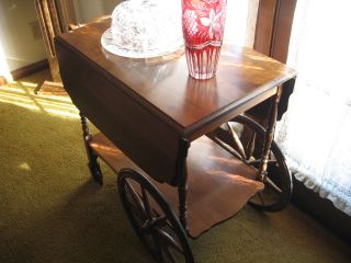 Antique Victorian Walnut 2 Tier Tea Cart/ Trolley photo