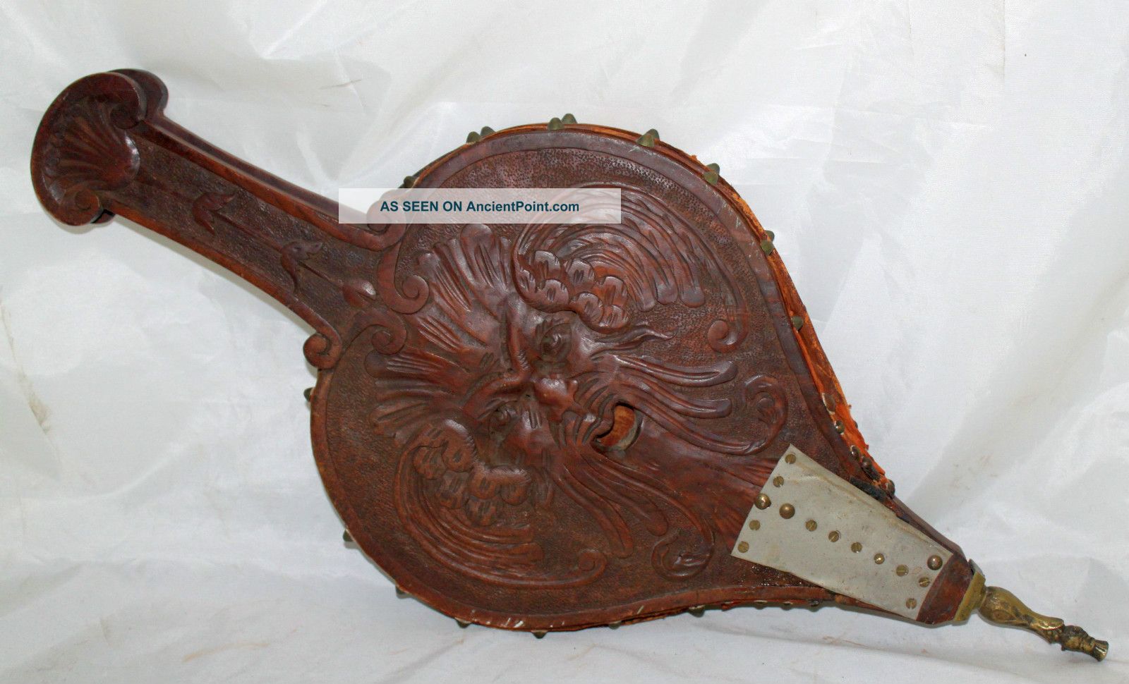 Antique Carved North Wind Face And Dragons Fireplace Bellows Black Forest? Hearth Ware photo
