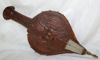 Antique Carved North Wind Face And Dragons Fireplace Bellows Black Forest? photo