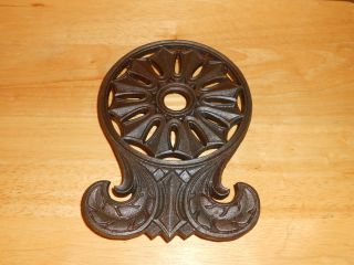 Antique Collectible Signed Hopewell Cast Iron Trivet With Leaf And Flower Motif photo