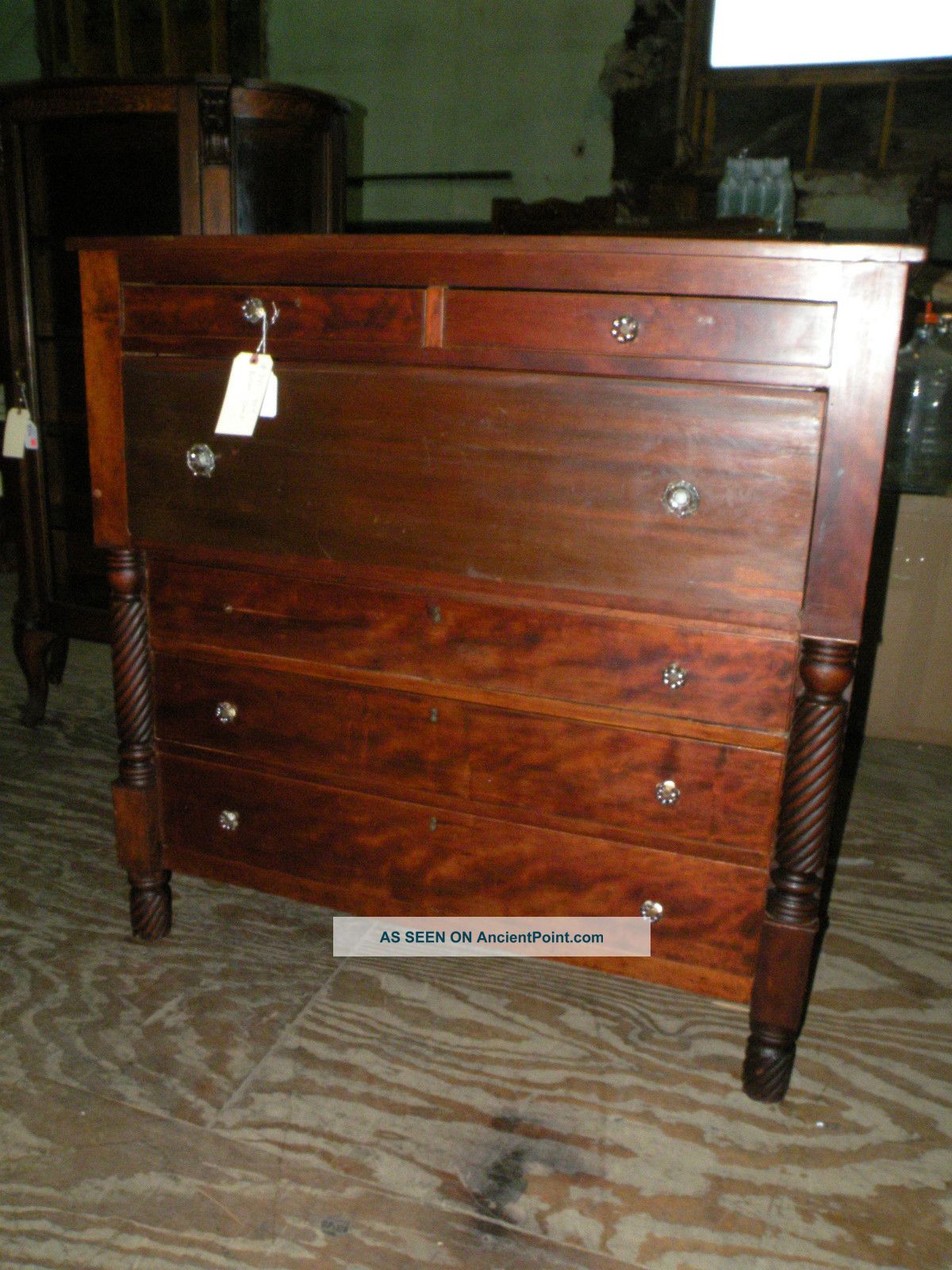 Antique Empire Cherry Bedroom Butlers Chest Dresser Drop Front