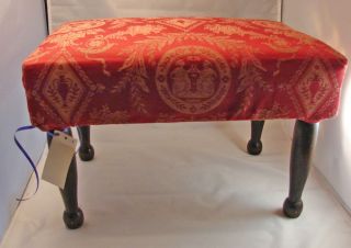 Antique Wood Red Neo Classical Fabric Foot Stool Ottoman Foot Rest New Fabric photo
