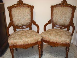 Pr Antique Walnut Victorian Ren.  Rev.  /neogrec Side Chairs photo
