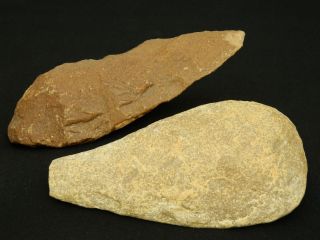 2 Lower Paleolithic Paleolithique Quartzite Hand Axes - 700000 To 100000 Bp - Sahara photo