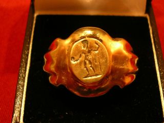 Ancient Bronze Roman Ring With ' Warrior ' On Bezel photo