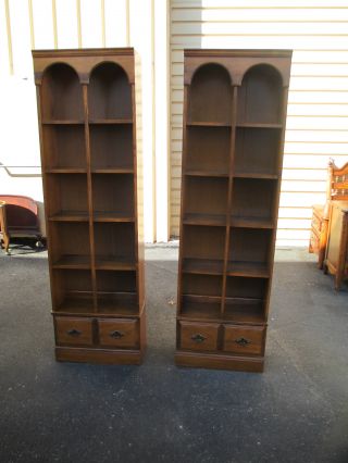 51249 Pair Ethan Allen ?? Maple Bookcase Cabinet S With Drawer photo