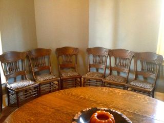 Antique Victorian Oak Press Back Carved Dining/kitchen Chairs Set Of 6 photo