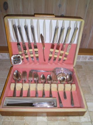 Rogers/oneida Silver Surf Club Service 61 Pc Knives/fork/spoon/serving Art Deco photo