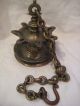 Antique 19th C Judaica Bronze European Shabbat Sabbath Hanging Oil Lamp Judaica Metalware photo 9