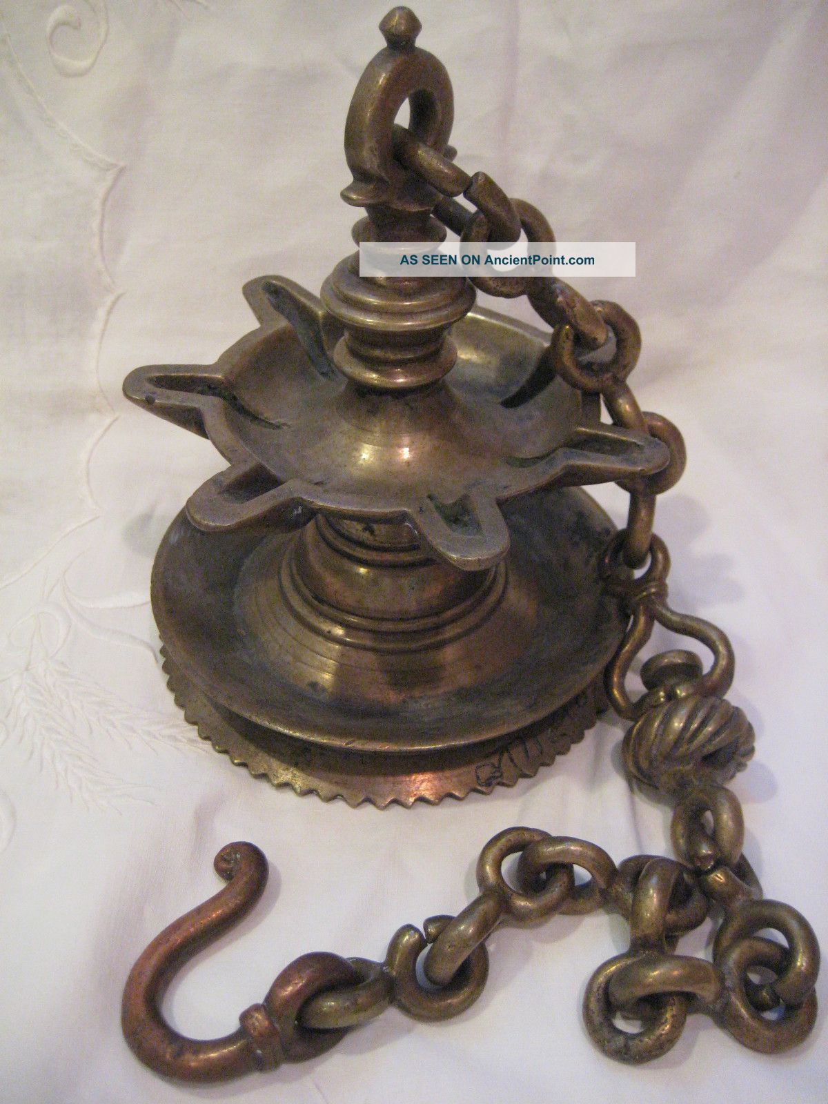 Antique 19th C Judaica Bronze European Shabbat Sabbath Hanging Oil Lamp Judaica Metalware photo