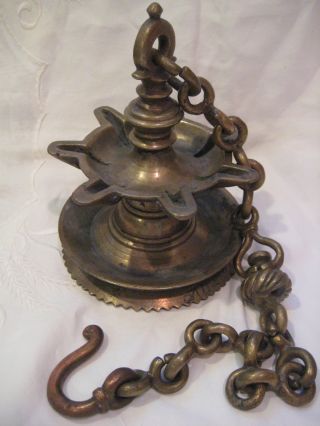 Antique 19th C Judaica Bronze European Shabbat Sabbath Hanging Oil Lamp Judaica photo