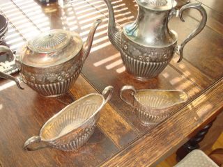 Antique English Sb & M Silver Plate Tea Set photo
