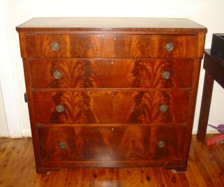 Chest Of Drawers Late Victorian Matched Mirrored Veneers (mahogany?) 4 Drawers photo