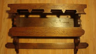 Antique Walnut Wood Decorative Hand Made Wall Shelf Hand Incised photo