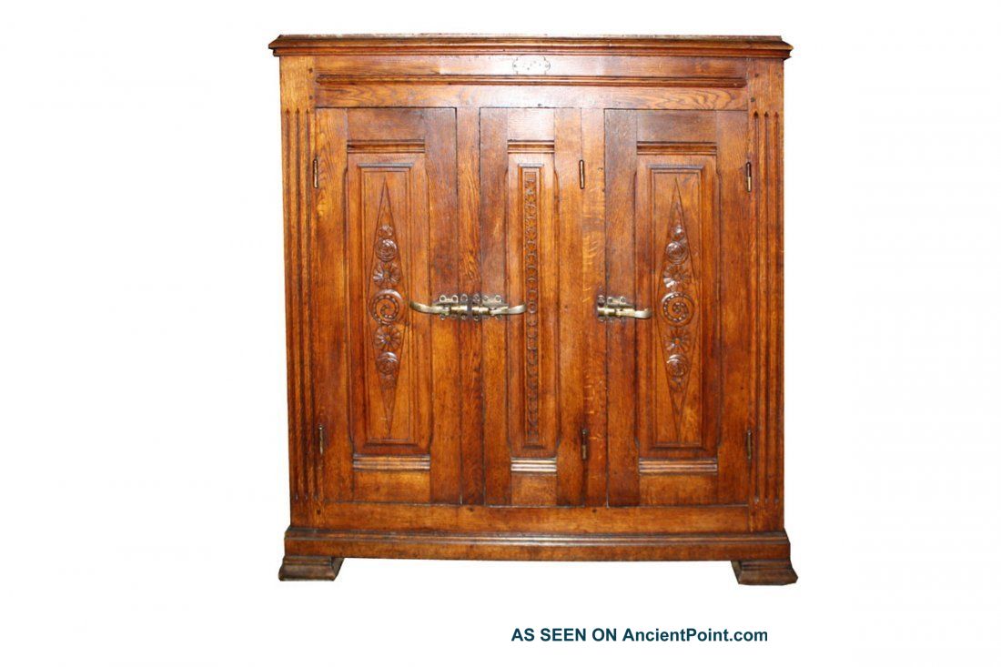 French Oak 3 Door Icebox With Marble Top 1900-1950 photo