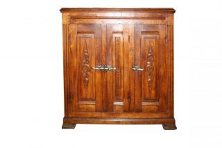 French Oak 3 Door Icebox With Marble Top photo