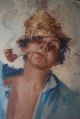 19th Century Victorian Oil On Canvas Female Hobo With Cob Pipe Signed Victorian photo 1