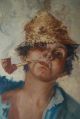 19th Century Victorian Oil On Canvas Female Hobo With Cob Pipe Signed Victorian photo 3