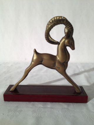 Antique Art Deco Statue Of A Ram Mahogany Brass W/ Wood Inlay Premium Quality photo