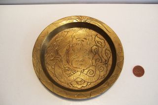 1940 Asian Oriental Chinese Brass Candy Nut Mint Dish - Serpent - 5 5/8 