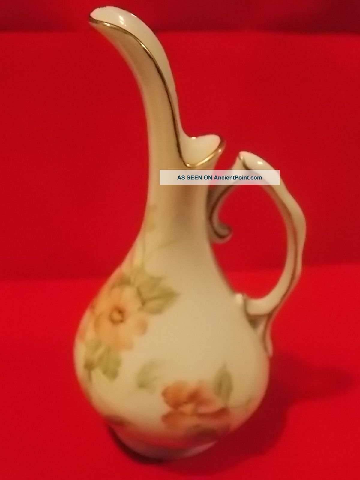 Antique Victorian Anna Thompson Signed Pink Gold Hand Painted Pansy Glass Vase Vases photo