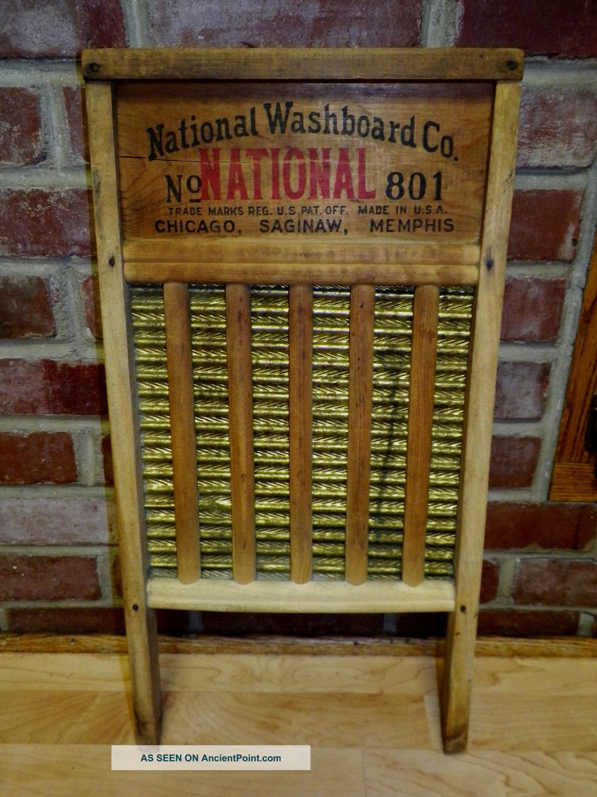 Antique National Washboard 801 Brass King Wood Primitive Other photo