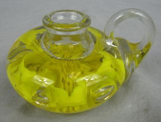 Antique Hand Blown Art Glass Chamberstick With Yellow Flower photo