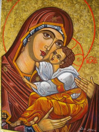 Amazing Handmade Greek Byzantine Icon Panaghia Christos Holly Mary Jesus Christ photo