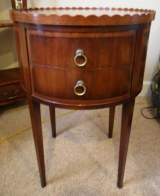 Antique Mahagony Inlay Veneer Round Sidetable Chest Two Drawer 2226 photo
