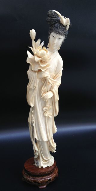 Tall Fine Old China Chinese Carved Faux Ivory Bone Guanyin Guan Kwan Yin photo