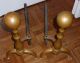 Very Classy Mid Century Modern Brass Cannonball Andirons 17inch Tall;17inch Deep Hearth Ware photo 1