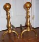 Very Classy Mid Century Modern Brass Cannonball Andirons 17inch Tall;17inch Deep Hearth Ware photo 2