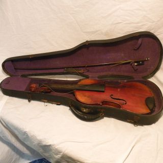Antique J.  H.  Z.  Violin,  Bow And Hard Case For Restoration Pre 1900. photo