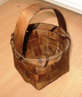 Antique Mini 4.  5 ' Willow Splint Buttocks Basket Manufactured Before 1940 photo