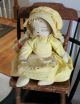 Antique Vintage Cloth Rag Doll With Yellow Yarn Hair And Sun Faded Yellow Print Primitives photo 1