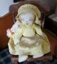 Antique Vintage Cloth Rag Doll With Yellow Yarn Hair And Sun Faded Yellow Print Primitives photo 2