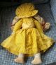 Antique Vintage Cloth Rag Doll With Yellow Yarn Hair And Sun Faded Yellow Print Primitives photo 4