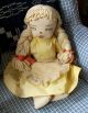 Antique Vintage Cloth Rag Doll With Yellow Yarn Hair And Sun Faded Yellow Print Primitives photo 6