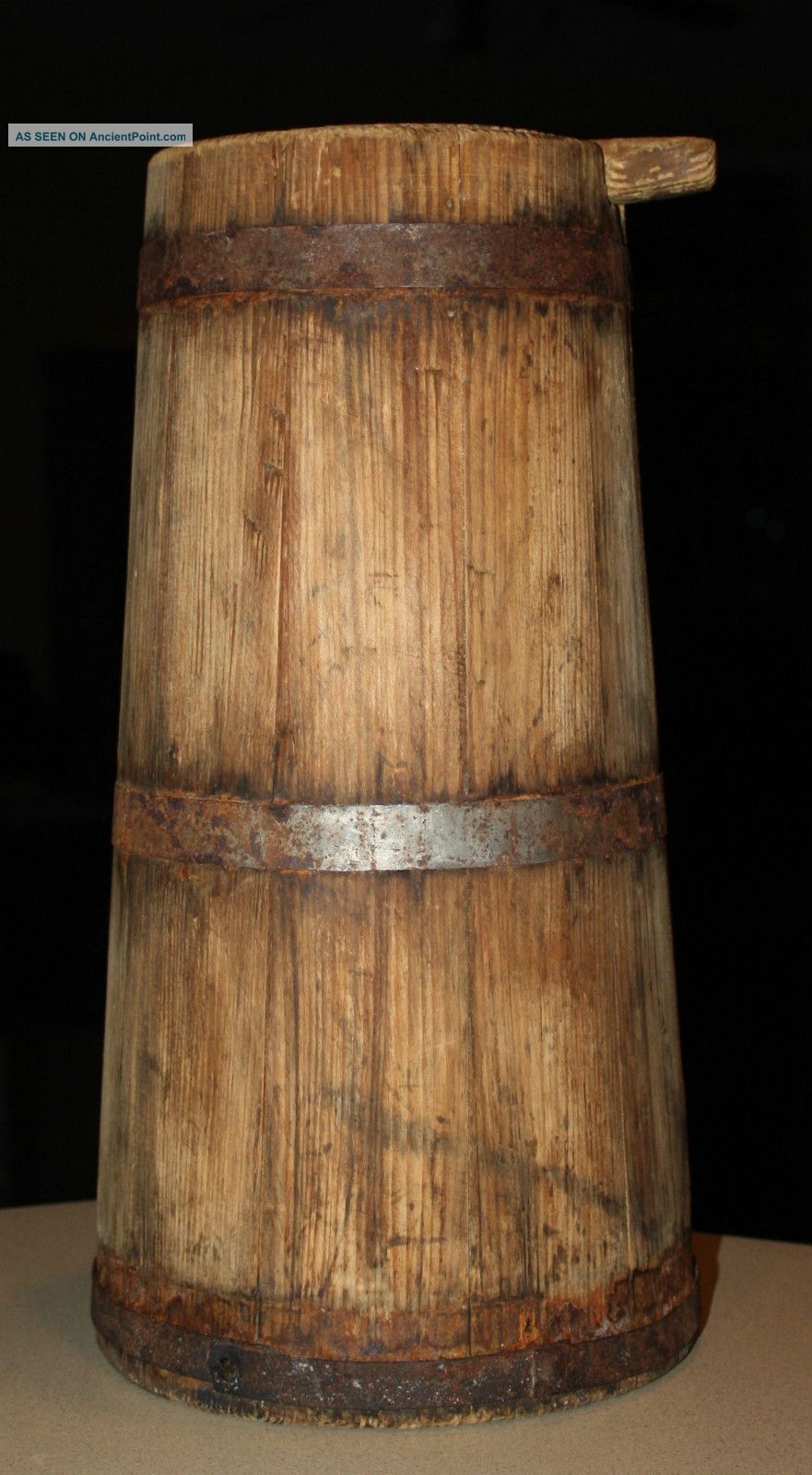 Antique Primitive Tall Wooden Storage Bucket & Lid; Looks Like Old Butter Churn Primitives photo