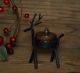 Primitive Reindeer Candle Holder Set Battery Operated Brnt Mustard Tea Light Primitives photo 1