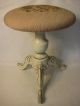 Old Vintage Cross Stitch Wooden Piano Stool W/3 Metal Legs - Painted White,  18 