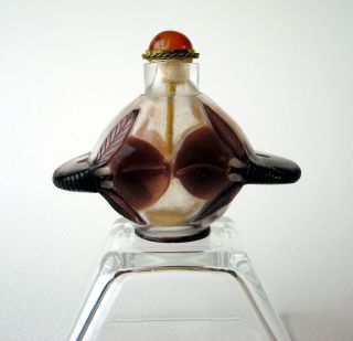 Fine Chinese Lotus - Plum Hand Carved Overlay Glass Snuff Bottle 1900 Qing photo