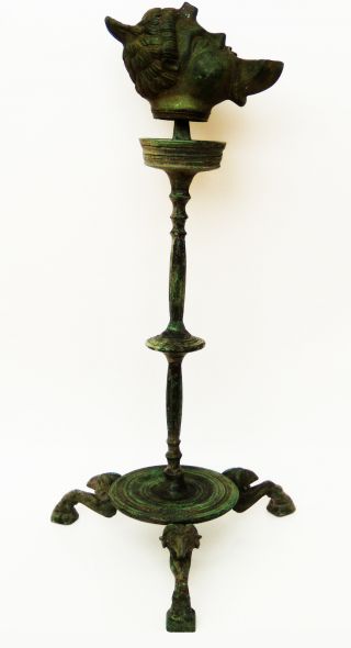 Roman Bronze Candelabrum - Lampstamp With Bronze Oil Lamp Negriod 100 - 300 A.  D. photo