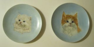 2 German Antique Hand Painted Cat Plates Vtg Rs Germany & Pm Prussia Artist Sign photo