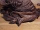 Unusual Antique Carved Black Forest Wood Mounted Dog Head Holding Bone On Plaque Carved Figures photo 1