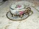 Royal Sealy China Iridescent With Roses Tri - Footed Tea Cup & Saucer Set / Japan Cups & Saucers photo 2