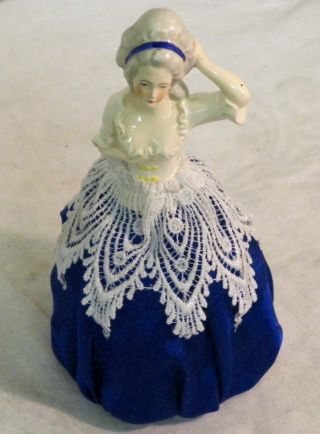 Antique German Deco Marie Antoinette Porcelain Half Doll Pin Cushion - Nr photo