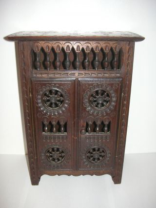 Antique Miniature Doll Wardrobe/armoire - French Breton Carved Provincial Style photo