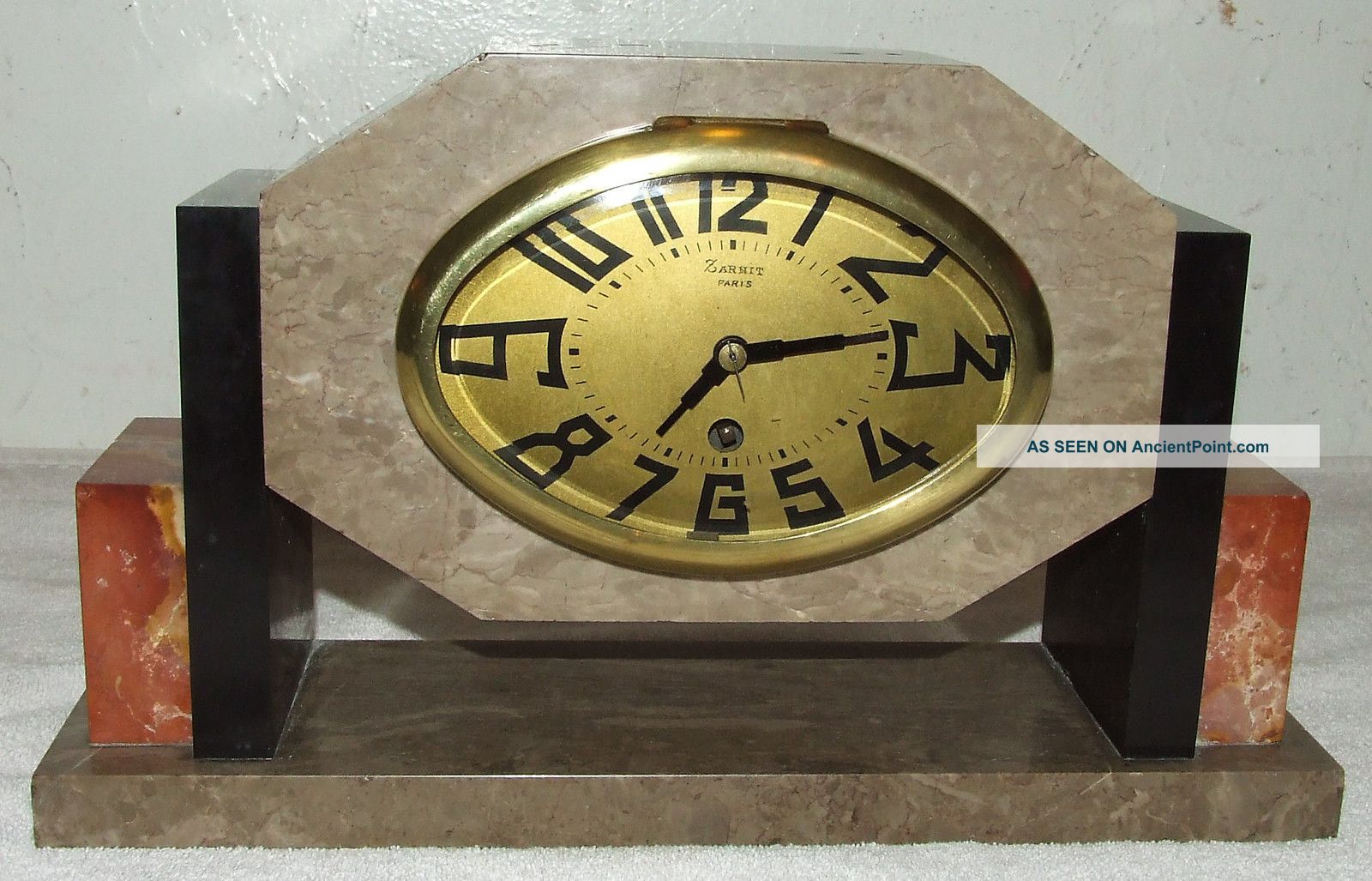 Rare Antique Art Deco French Marble Mantel Clock; Zarnit Paris France C.  1900 Art Deco photo