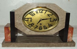 Rare Antique Art Deco French Marble Mantel Clock; Zarnit Paris France C.  1900 photo